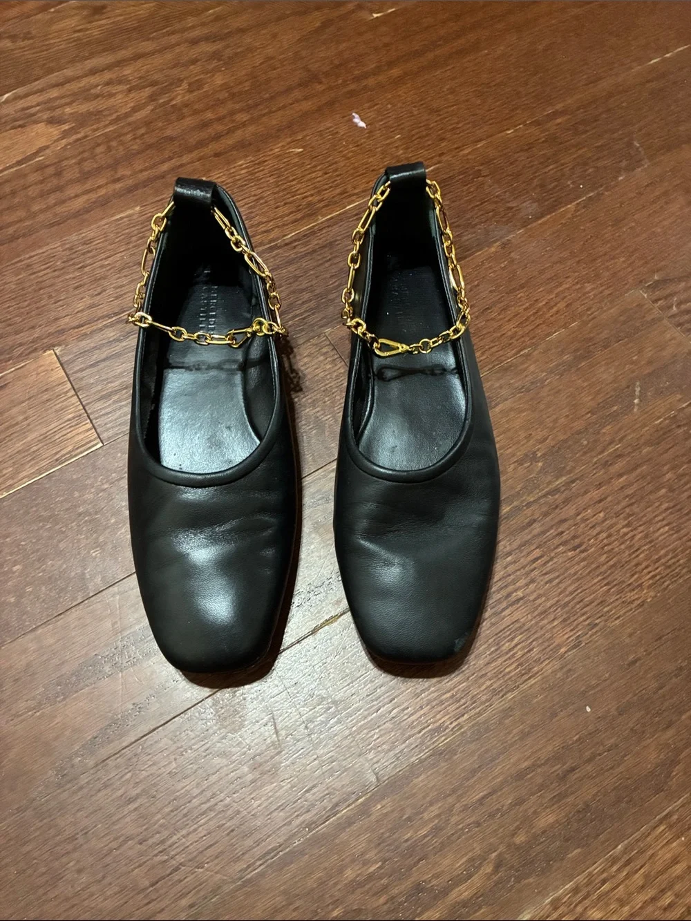 Black Leather Chain Mary Jane Flats